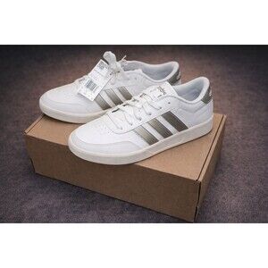 New Adidas Breaknet 3.0 White Silver Metallic Stripes Womens Sneakers Size 8 US